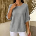 thumbnail image 6 of TGSLY Waffle Knit Tops for Women Lightweight Soft Crew Neck Adjustable Tab Roll-Up 3/4 Sleeve Shirts Relaxed Casual Solid Color Blouses L, 6 of 8