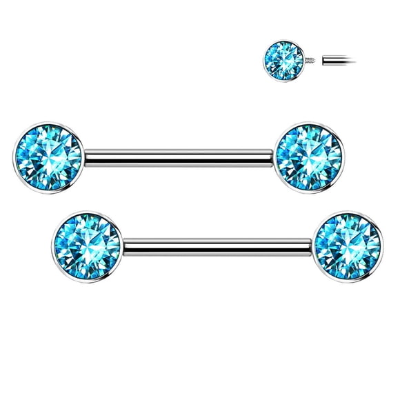 BodyJewelryTétine en Ligne Barre d'Haltère Implant Titane de Qualité avec Serti Clos en CZ à Filetage Interne pour Femmes