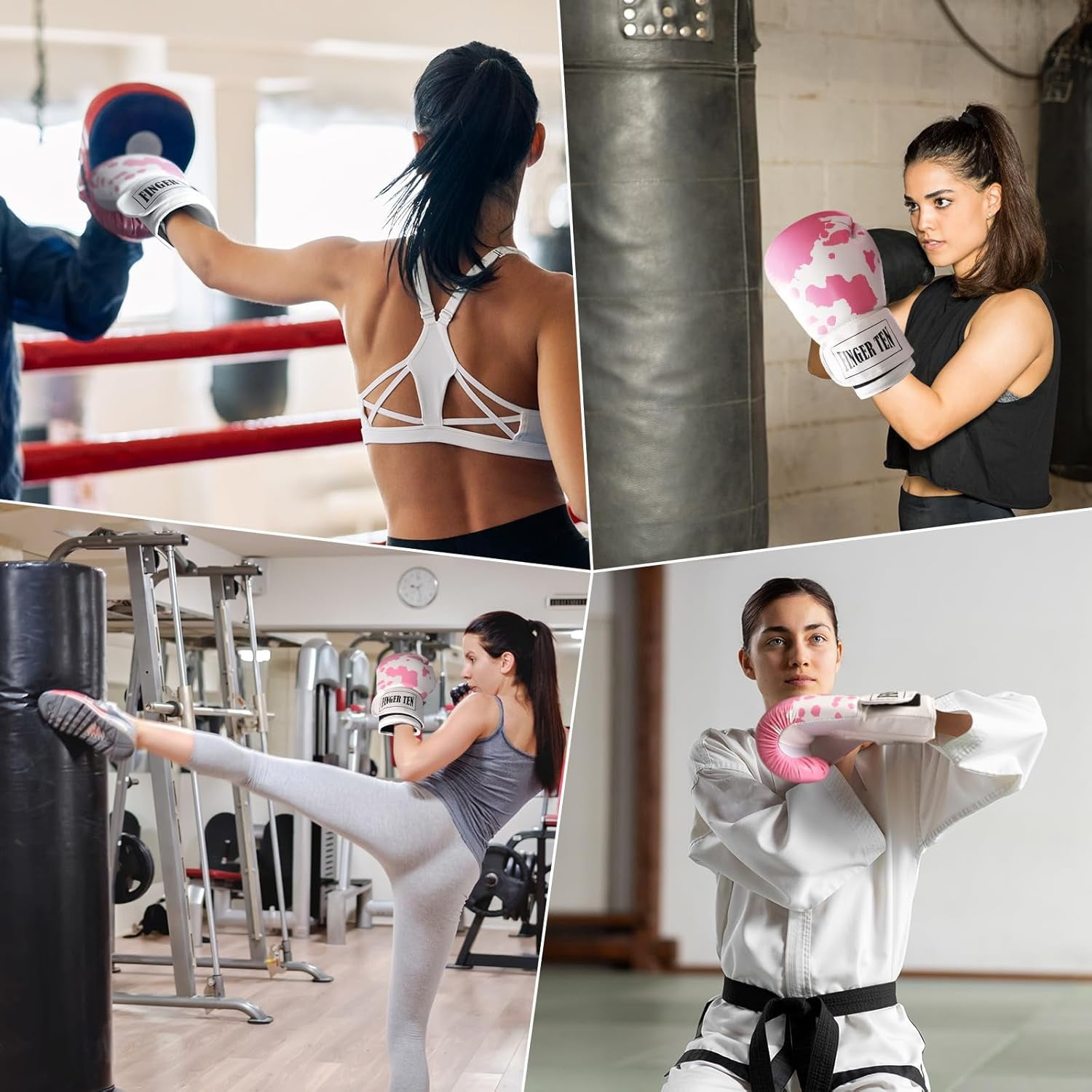 Boxing Gloves Women Punching Sparring Kickboxing MMA Training Heavy Bag Glove Black Leather 8 10 12 14 16 oz for Womens