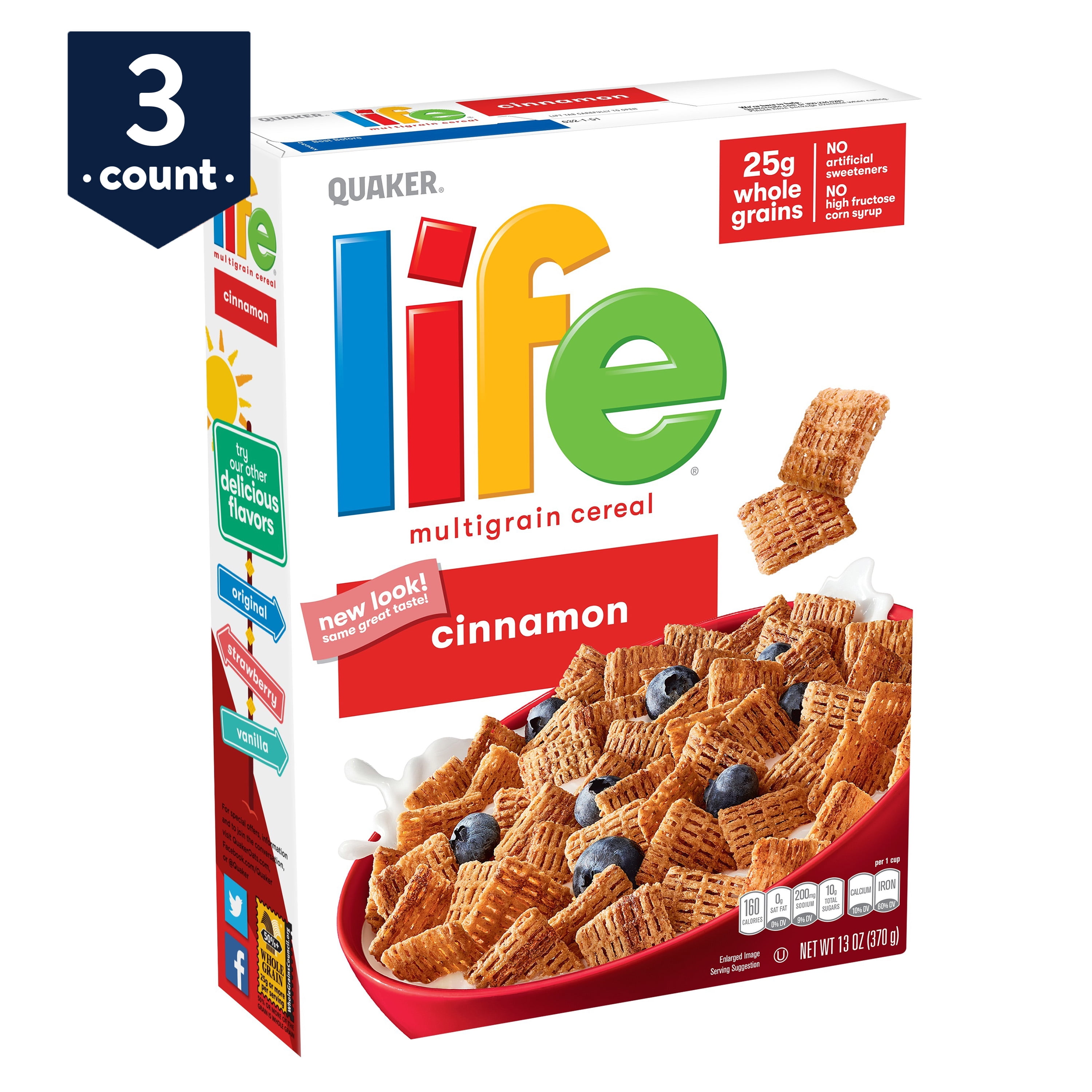 Quaker Life Cinnamon Breakfast Cereal, 13 oz Boxes, 3 Count
