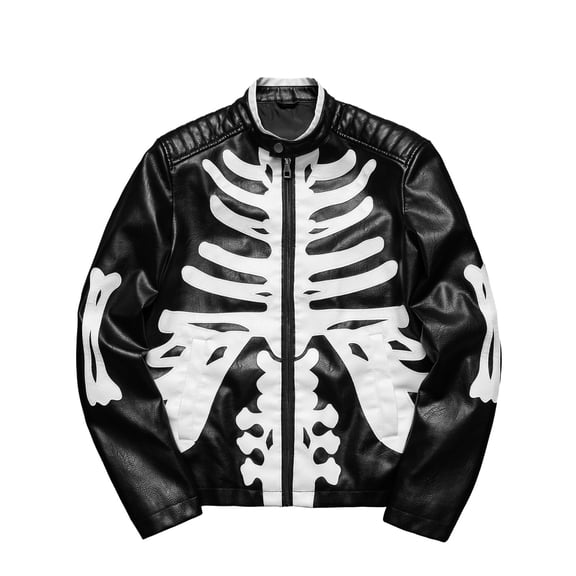 Men's Colorblock PU Leather Jacket, Zipper Front Stand Collar Motorcycle Coat, Casual Fashion Outerwear for Men