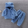 thumbnail image 4 of Toddler Boys Girls Flannel Hooded Loungewear Set, Warm Top & Pants Home Wear Blue 2 Years, 4 of 7