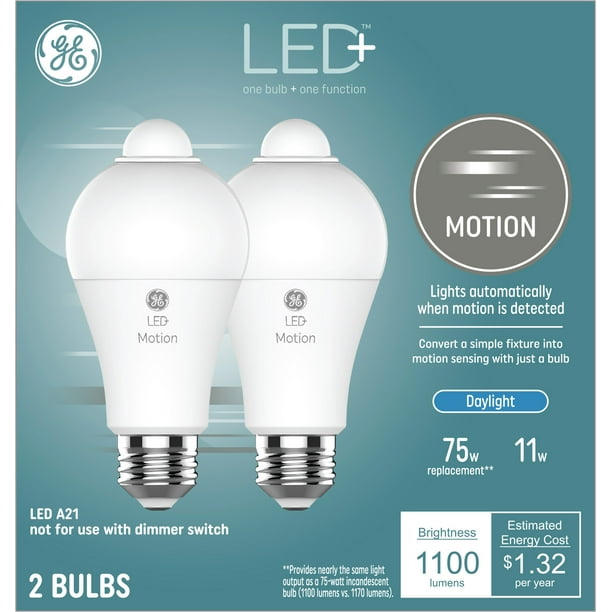 GE LED+ Motion Sensor Light Bulbs, Daylight, 75 Watt Replacement