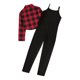 thumbnail image 4 of Odeerbi 6-13 Años Conjunto de Manga Larga A Cuadros Camisa de Pata Ancha Pantalón de Peto Franela Cuello Vuelto Pantalón Largo Conjunto de Casa, 4 of 9