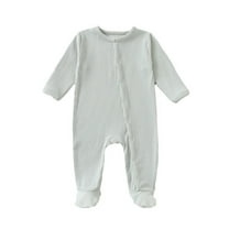 fatyb Newborn Baby Footie Romper Button Cotton Jumpsuits for Sleep Infant Long Sleeve Footed Clothes