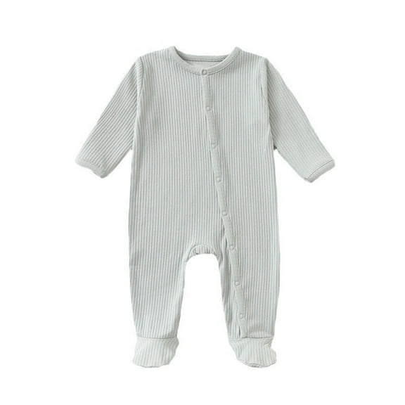 Mgmyaa Newborn Footed Romper Zip-Up Long Sleeve Solid Jumpsuit Soft One-Piece Pajama with Feet 3-18 Months