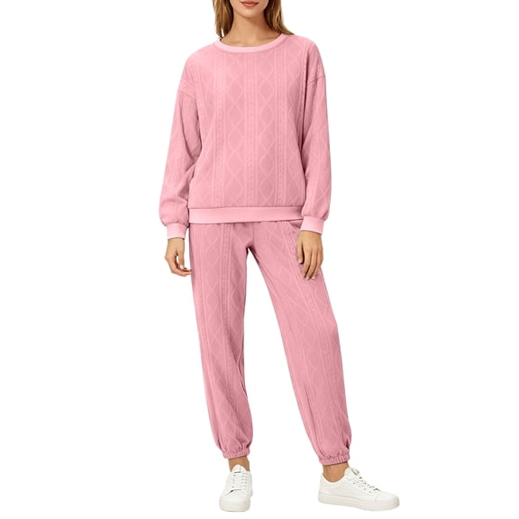 Kixjoy Jogging Suits for Women Plus Size Casual Long Sleeve Sweatsuits Athletic Thermal Crewneck Sweatshirts and Pants Sets Basic Fall Womens Clothing, Pink S