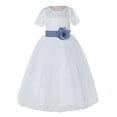 thumbnail image 2 of Ekidsbridal Girl Pageant Flower Girl Dress - White Lace Short Sleeve with Bow Sash LG2T-A (Size: 2-12), 2 of 3