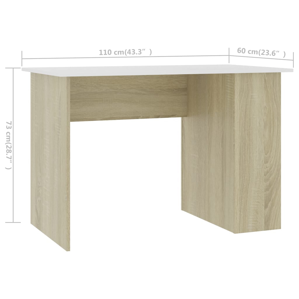 Veryke Home Laptop Notebook Computer Desk, Modern Simple Writing Table with Side Shelves - Wood Color and White