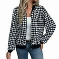 thumbnail image 3 of Womens Houndstooth Zip Up Jacket Casual Wool Coats Fashion Fall Outfits for Women Black XL, 3 of 9