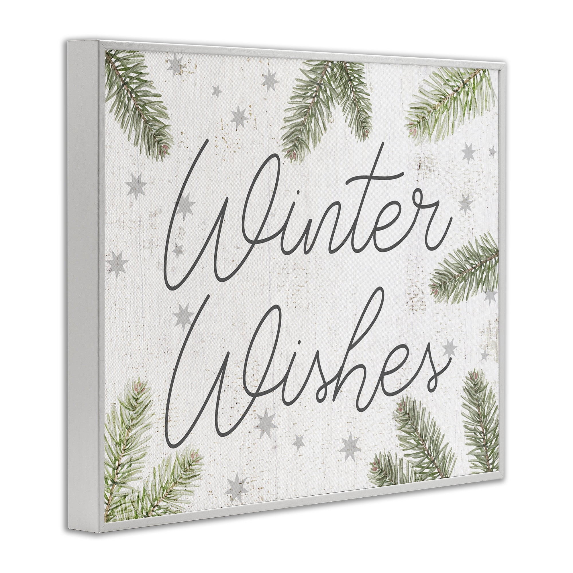 Stupell Industries Winter Wishes with Sprigs Holiday Painting White Framed Art Prints Wall Art, 14 x 11