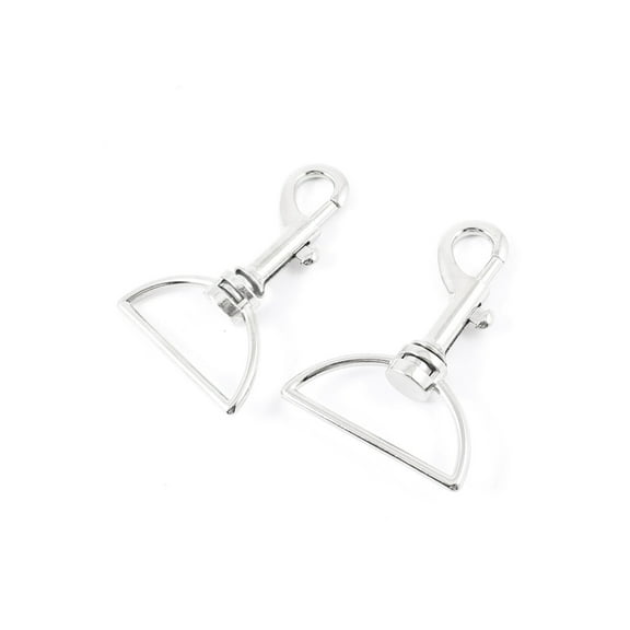 2 Pcs 1.5" Dia Silver Tone Metal D Ring Swivel Hook Keyring Keychain Keychain