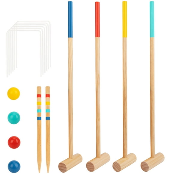 TOOKYLAND Kids Wooden Croquet Set - 17pcs - 4 Player Game Set with Carry Bag, Ages 3+