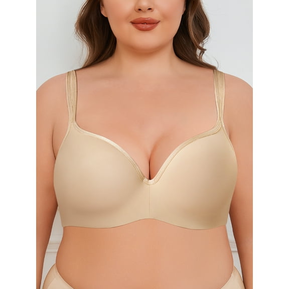 Deyllo Women's Full Coverage Push Up Seamless T-Shirt Bras Plus Size Padded Wired Support Bra,Nude 40D