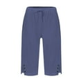 thumbnail image 5 of Bermuda Shorts for Women Linen Capri Pants Knee Length Drawstring Cropped Pants Summer Beach Vacation Long Shorts Royal Blue M, 5 of 6