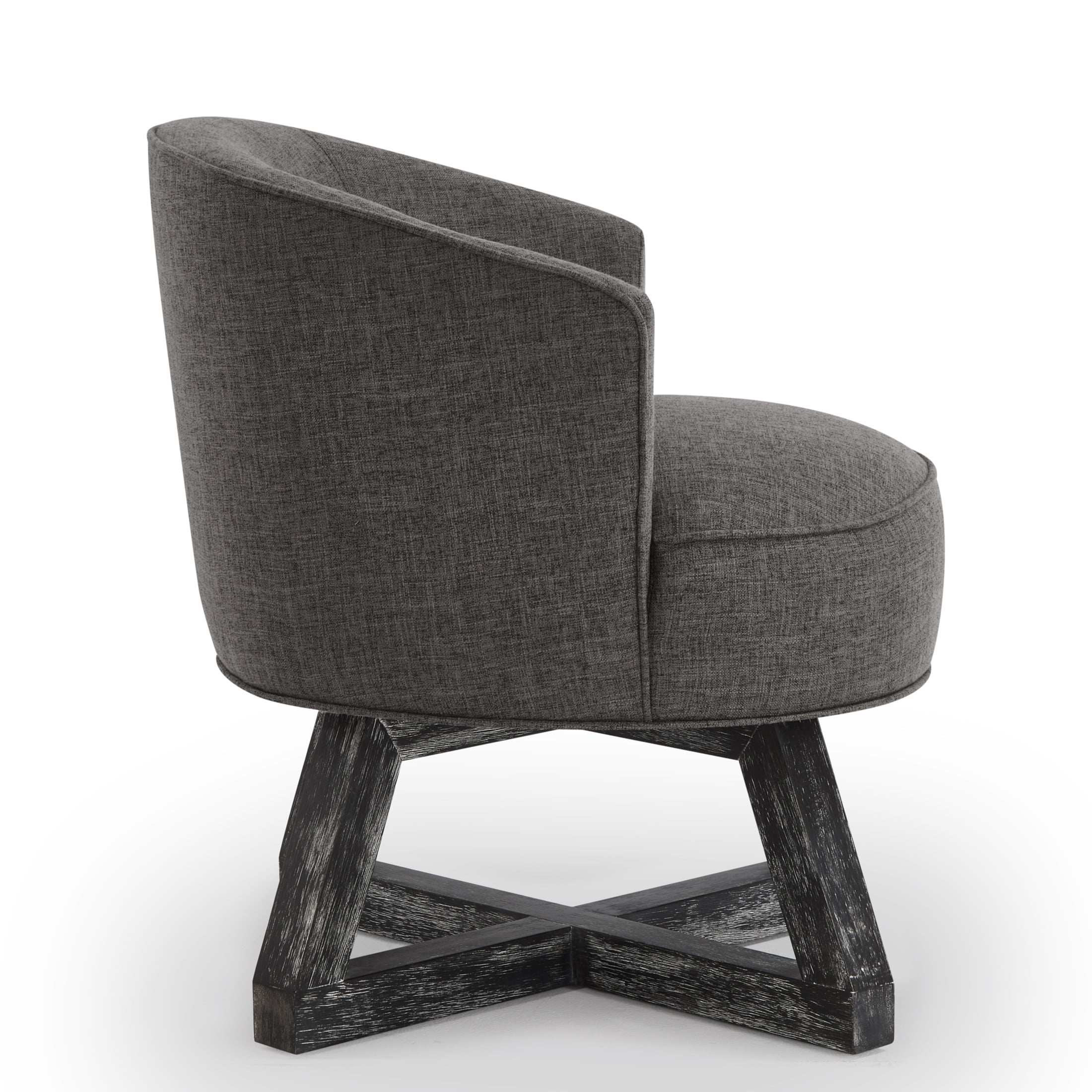 Aurora Classic 360° Linen Upholstered Swivel Accent Chair with Solid Wood Cross-Shaped Legs, Dark Gray