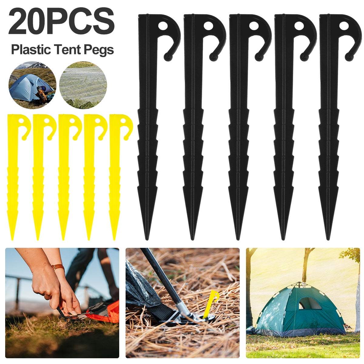 10pk Galvanized Metal Ground Tent Pegs Gazebo Camping Hiking Tarpaulin Hooks 