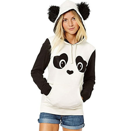 Women Cute Panda Print Long Sleeve Hoodie