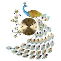 Large Colorful Peacock Clock with Beautiful Crystal Accents
