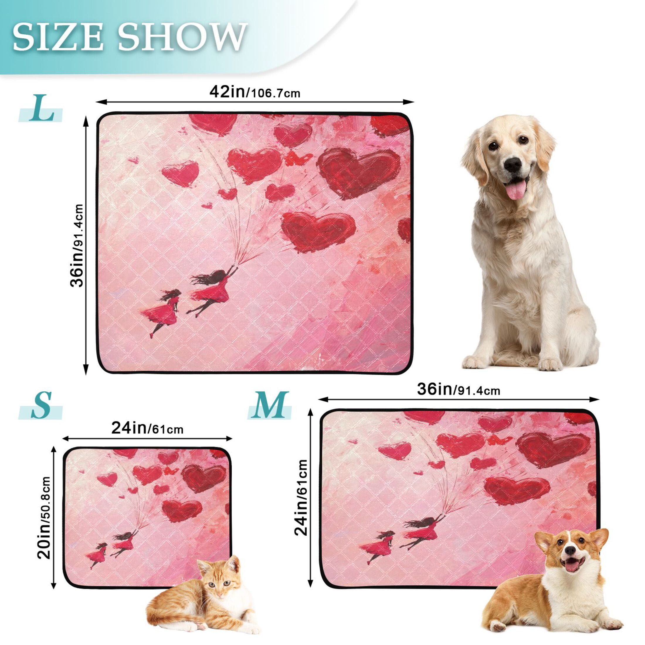 Qxltty Release Red Heart Balloon Cat litter Pads Pet Set of 2 Diaper Mats Center Anti-leakage Layer Absorbent Soft and Comfortable