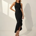 thumbnail image 2 of Drses‌‌ ‌‌‌‌‌‌‌‌‌‌‌‌‌Women's Crew Neck Sleeveless Bodycon Maxi Dress - Mermaid Cut with Ruffle Hem for Evening Cocktail Party, 2 of 7
