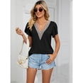 thumbnail image 3 of jinghuiyue Womens Tops Short Sleeve Causal Summer Lace V Neck Solid Color T Shirts Petal Sleeve Trendy Dressy Blouses S, 3 of 7
