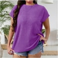 thumbnail image 2 of BXINGOHAI Women's Plus Size Tunic Top Short Sleeve Casual Summer Blouse Flowy Swing Flare Tops Loose Fit Shirt Purple,XL, 2 of 7