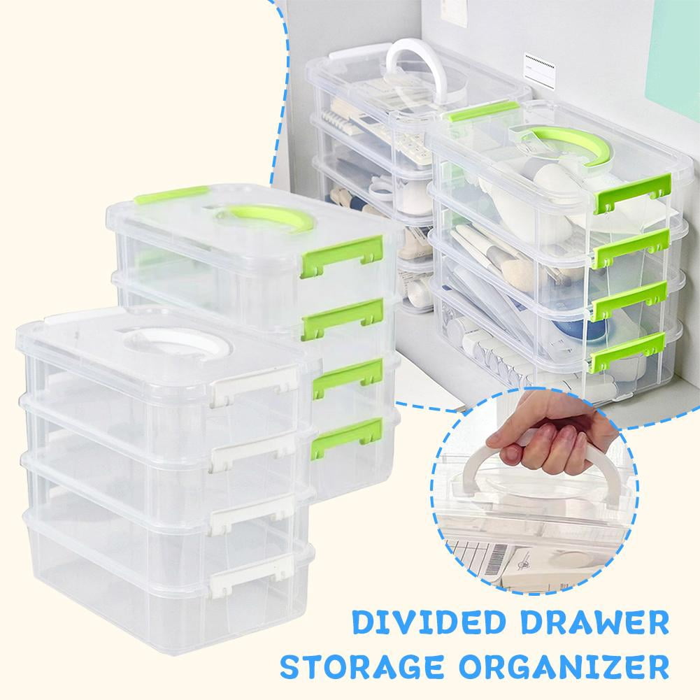 4-Tier Stackable Storage Container Box, Plastic Organizer Box Storage Case for Kids Toys, Art Crafts, Jewelry, Supplies, Fuse Beads, Washi Tapes