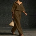thumbnail image 5 of Women's Linen 2 Piece Outfit Oversized Button Down Shirts High Waist Pleated Wide Leg Pants Matching Tracksuit Set office Casual Outfits Brown, 5 of 7