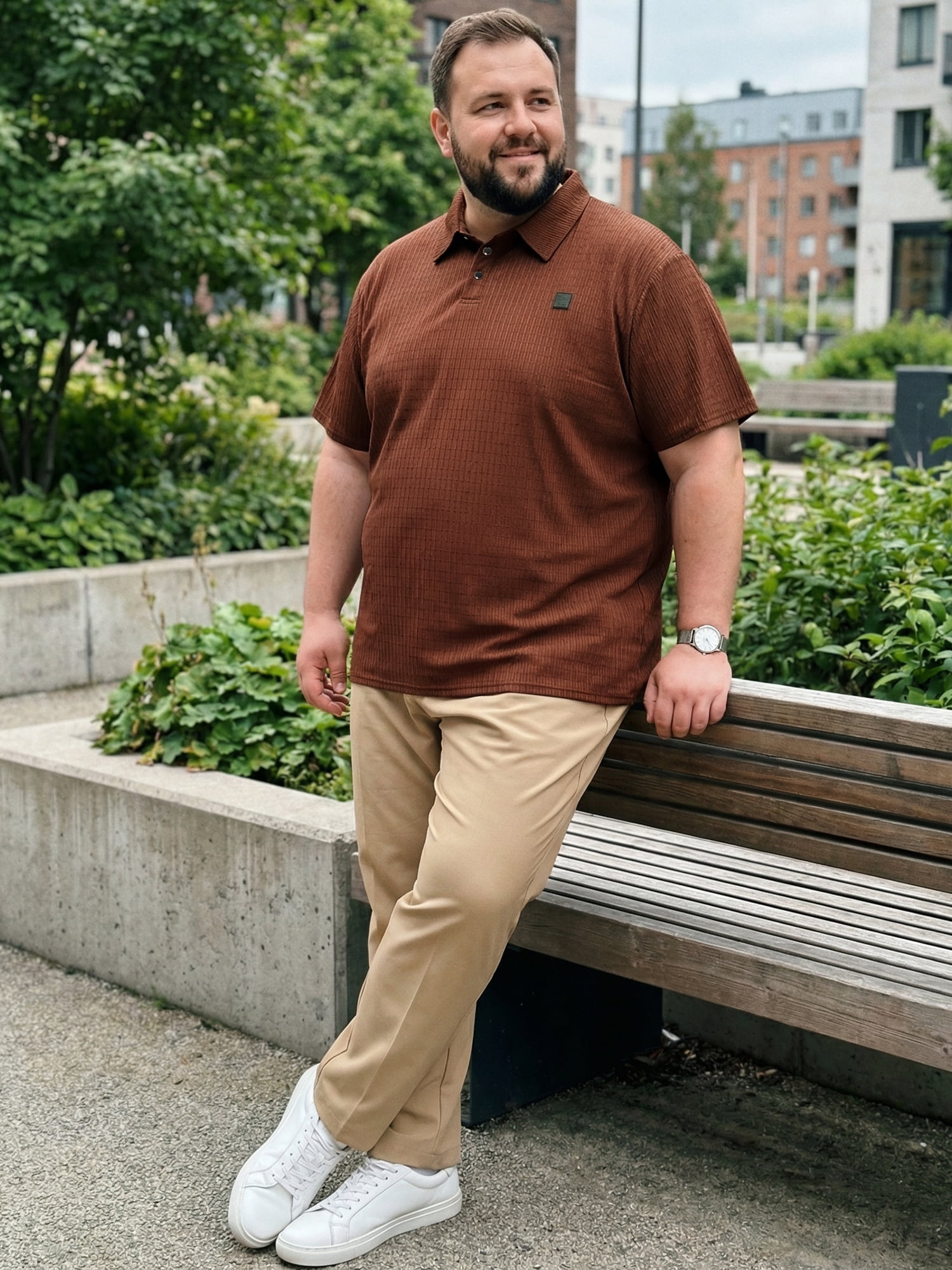DARING DIVA Men's Big Tall Casual Short Sleeve Work Textured Knitted Polo Shirt 4XL Brown