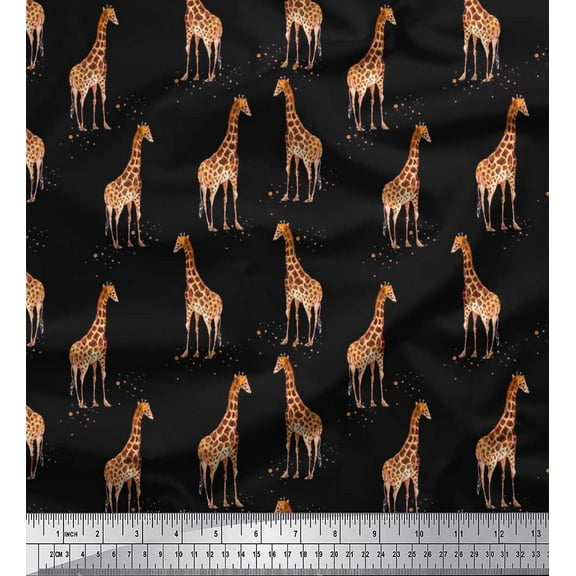 Soimoi Black Cotton Duck Fabric Dot & Giraffe Animal Print Fabric by The Yard 42 Inch Wide