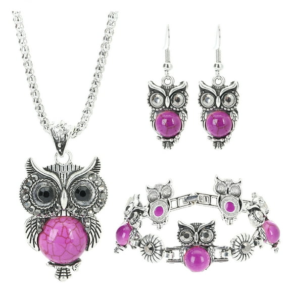 SIfdSeng 3Pcs/Set Western Vintage Calaite Jewelry Set National Night Owl Jewelry Set for Women Owl Jewelry Set Retro Style Owl Turquoise Accessories (Bracelet Necklace Earrings)