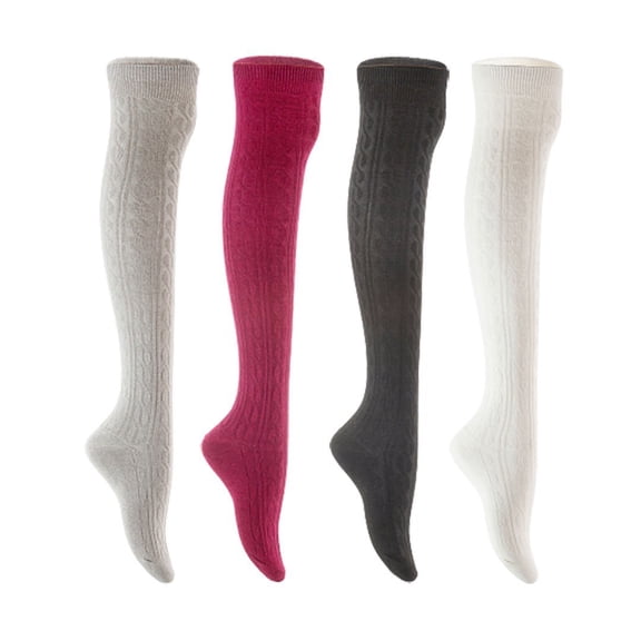 Lian LifeStyle Women's 4 Pair Adorable Comfortable Soft Thigh High Over Knee High Cotton Socks Size 6-9 L1024 Light Grey,Wine,Black,White