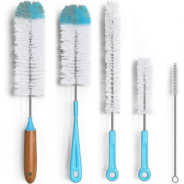 Long Bottle Brush Cleaner Set for Reusable Water Bottles - 5 Piece Straw & Narrow Neck Cleaning Kit with Bamboo Handle