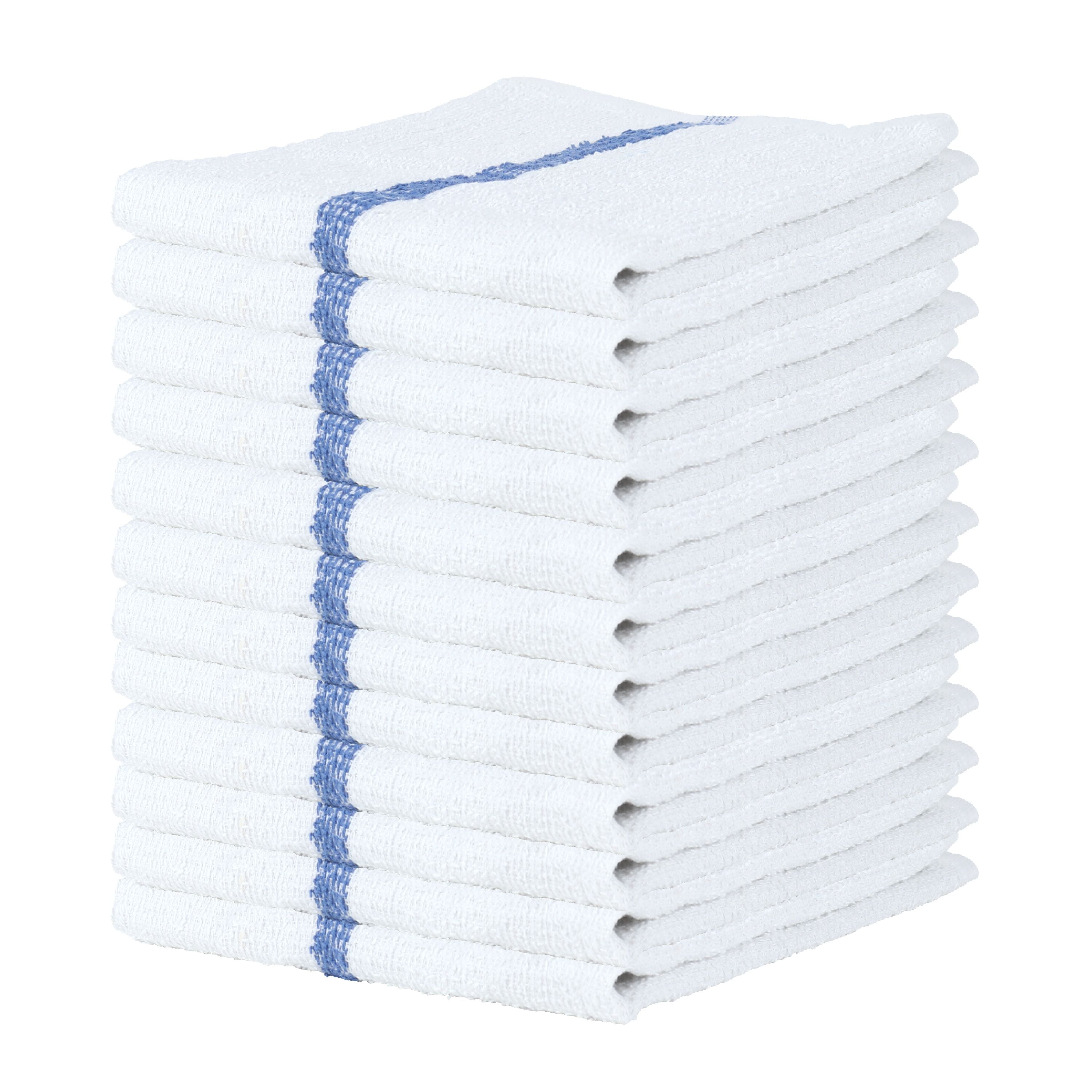 Cotton Terry Bar Mop Cleaning Hand Towels White with a Blue Stripe 60 Pack 