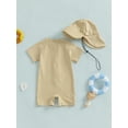 thumbnail image 6 of WIBACKER 0-3T Toddler Baby Boys Seersucker Short Sleeve One Piece Rash Guard Swimsuit Zipper Bathing Suit Swimwear with Hat, 6 of 9