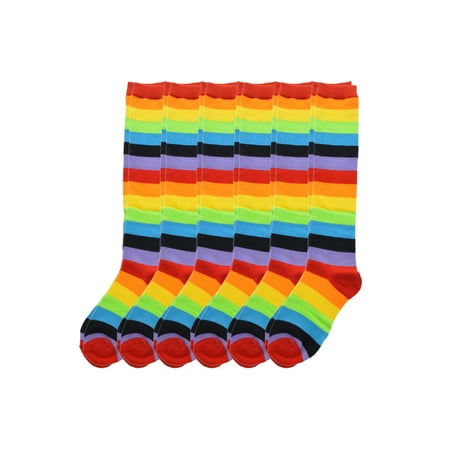 Herringbone Stripe Socks - Angelina Rainbow Striped Knee-High Socks (1-6 Pack)