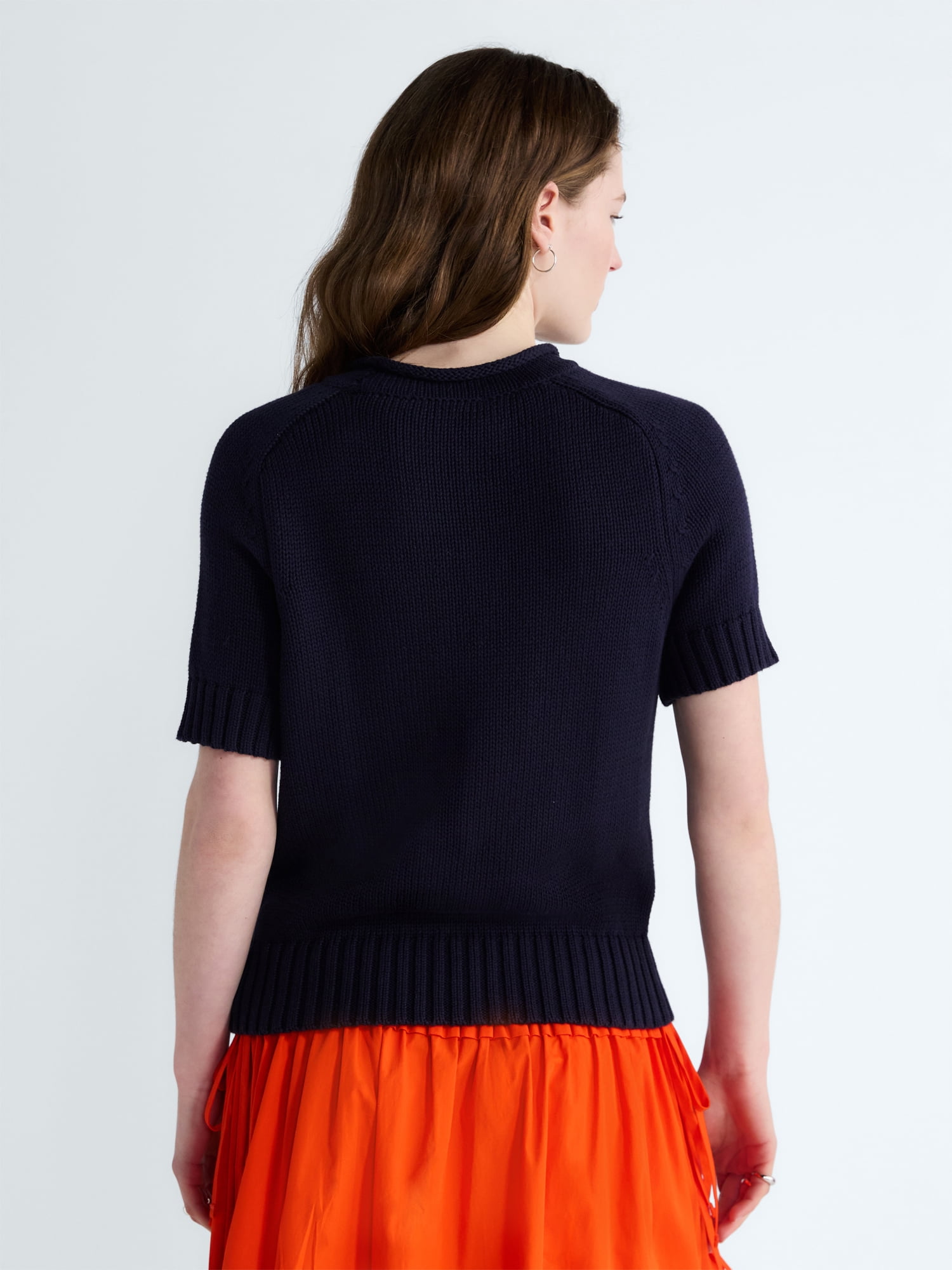 Free Assembly Women's and Women's Plus Roll Neck Cotton Sweater with Short Sleeves, Sizes XS-4X