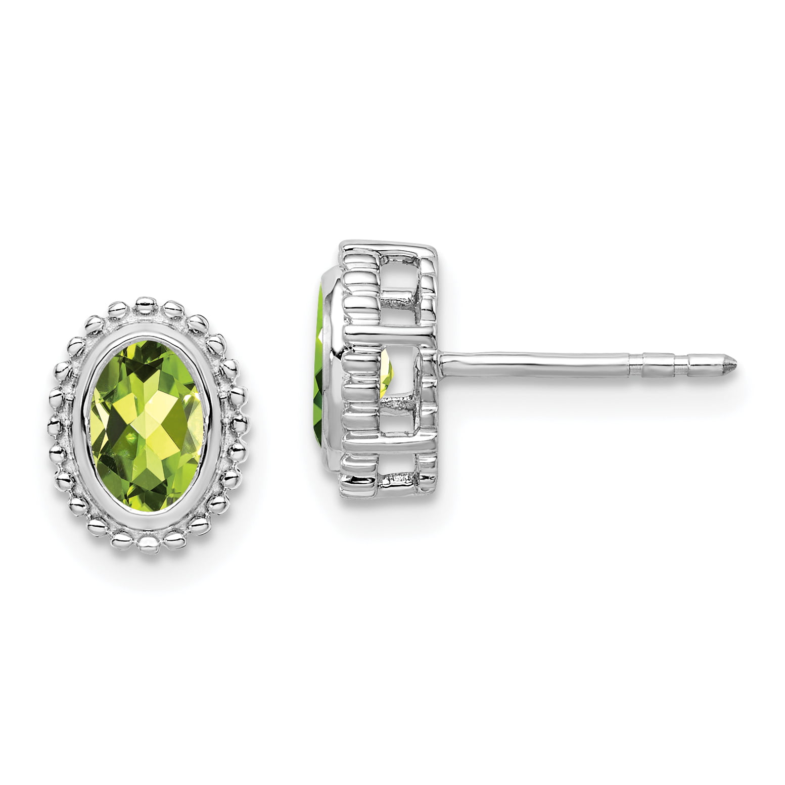 18mm x 5mm Solid 14k White Gold Simulated Peridot Dangle Post Earrings 