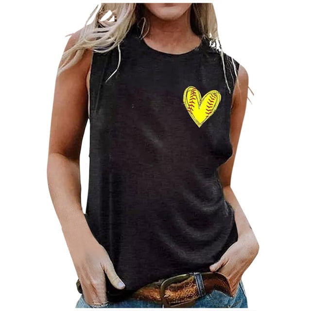 Gpoecd Débardeurs Graphiques pour Femmes, Col Rond, Haut Sans Manches à la Mode avec Gilet Imprimé de Lettres Anglaises avec Camisoles pour Femmes 01_Yellow,m