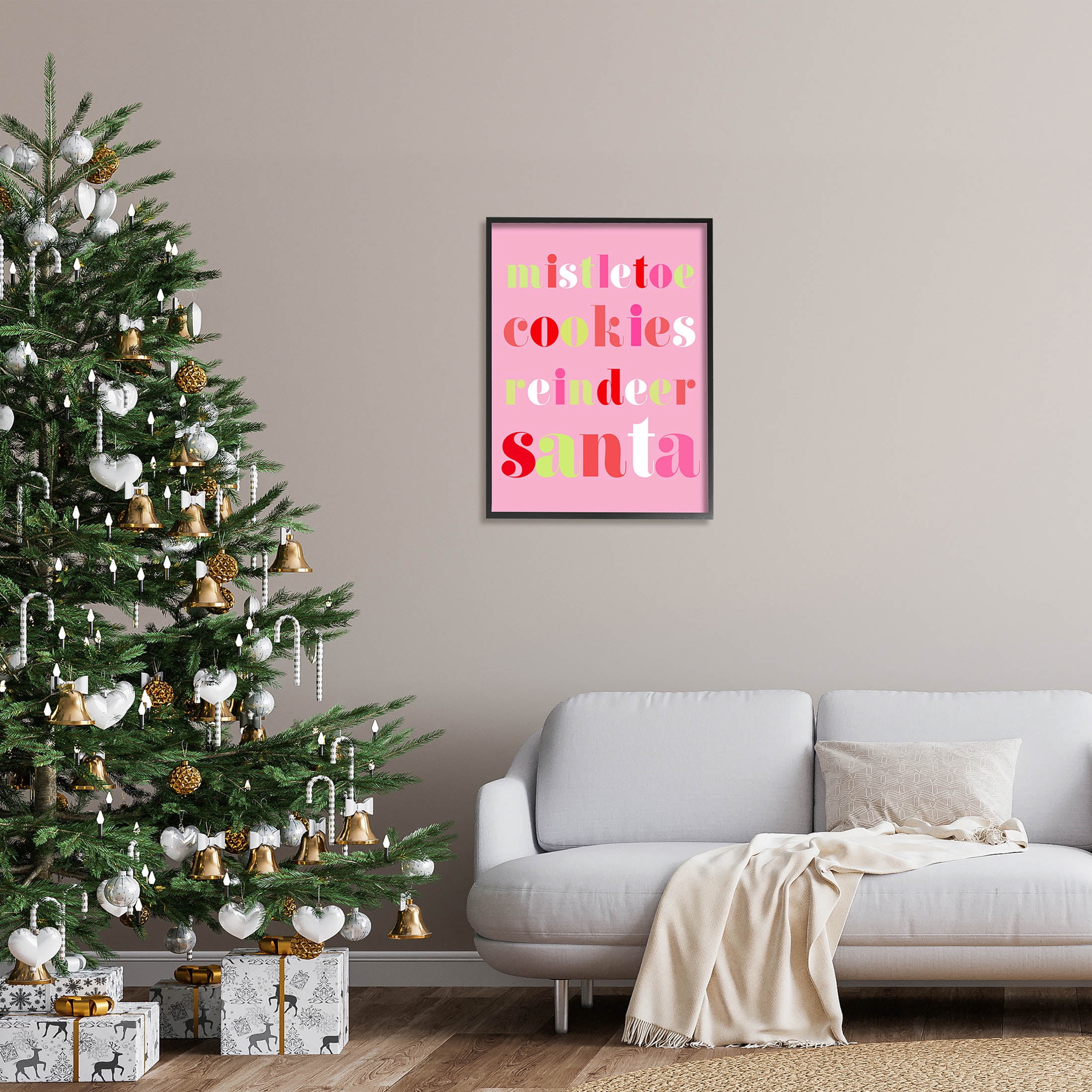 Mistletoe Cookies Reindeer Santa Bold Holiday Graphic Art Black Framed Art Print Wall Art