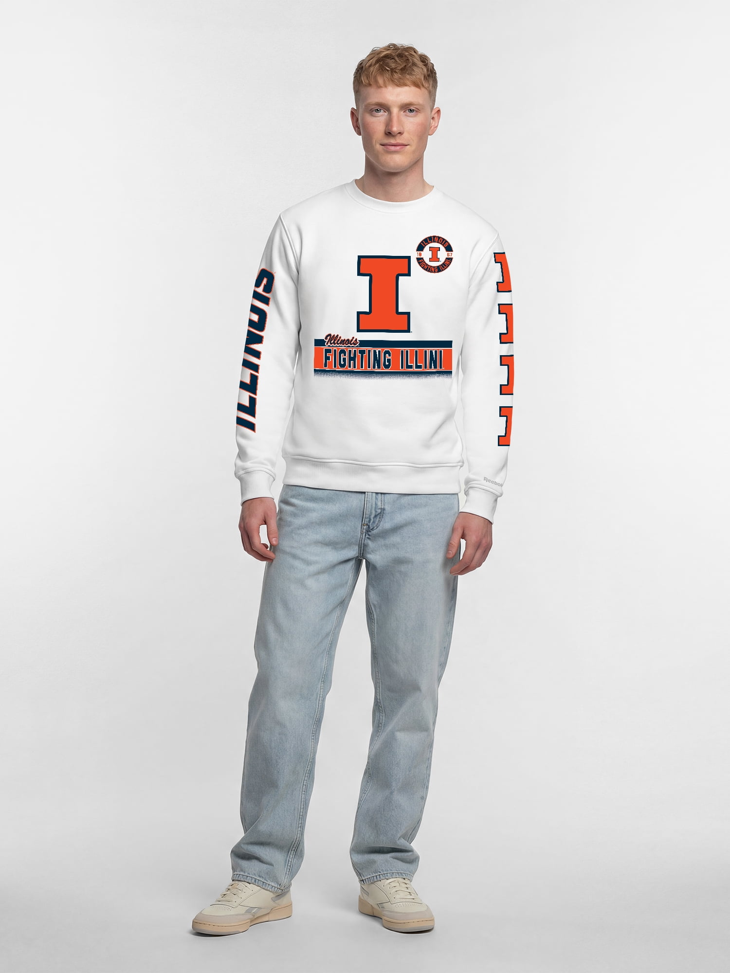 Illinois Fighting Illini Reebok Mens White Crew Sweatshirt