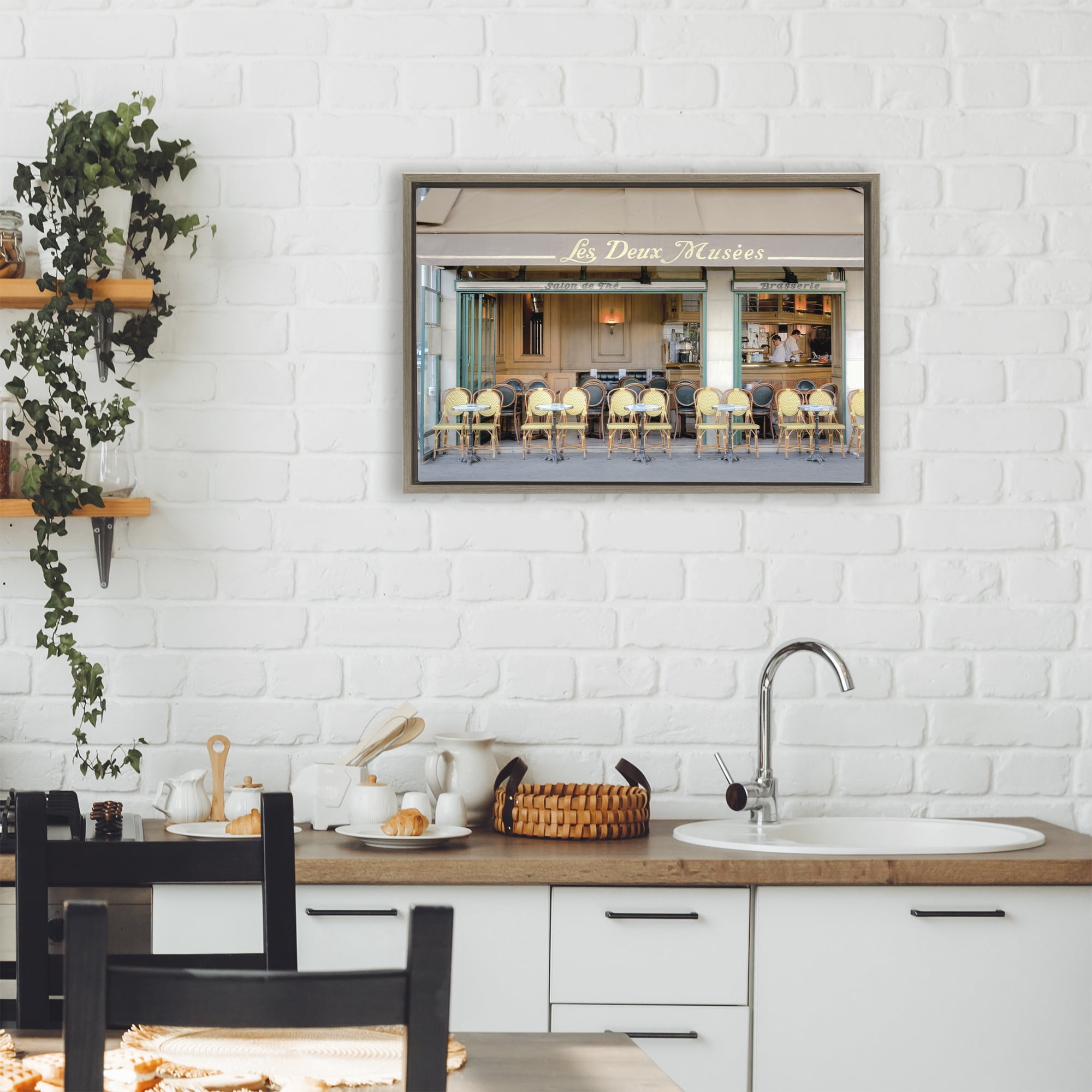 Stupell Industries Parisian Outdoor Seating Cafe Brown Framed Floater Canvas Wall Art, design by Alan Blaustein