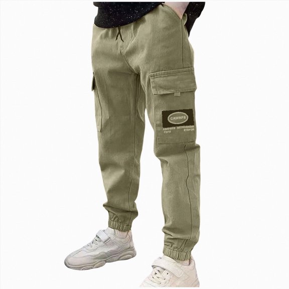 Linfrsh Boy's Cargo Sweatpants Open Bottom Fleece Hiking Jogger Cargo Sweatpants for Boy with Pockets, 2-3 Years