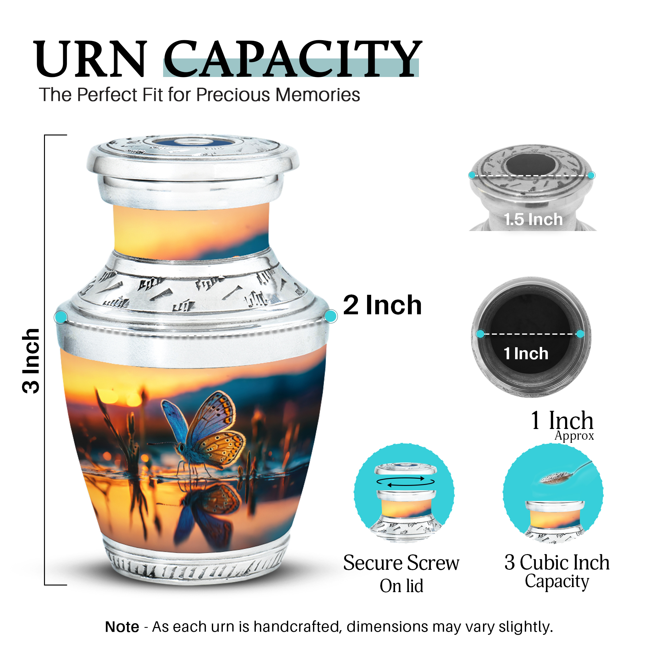 SABURIAL Butterfly Urn - Miniature Urn for Mom & Dad Ashes - Beautiful Memorial Cremation Urns for Women & Men Ash - Unique Burial Funeral Urns for Human Ash - 3 Inch - Pack of 2