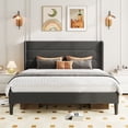thumbnail image 2 of Amolife King Size Platform Bed Frame with Velvet Upholstered Wingback Headboard, No Box Spring Needed, Light Gray, 2 of 9