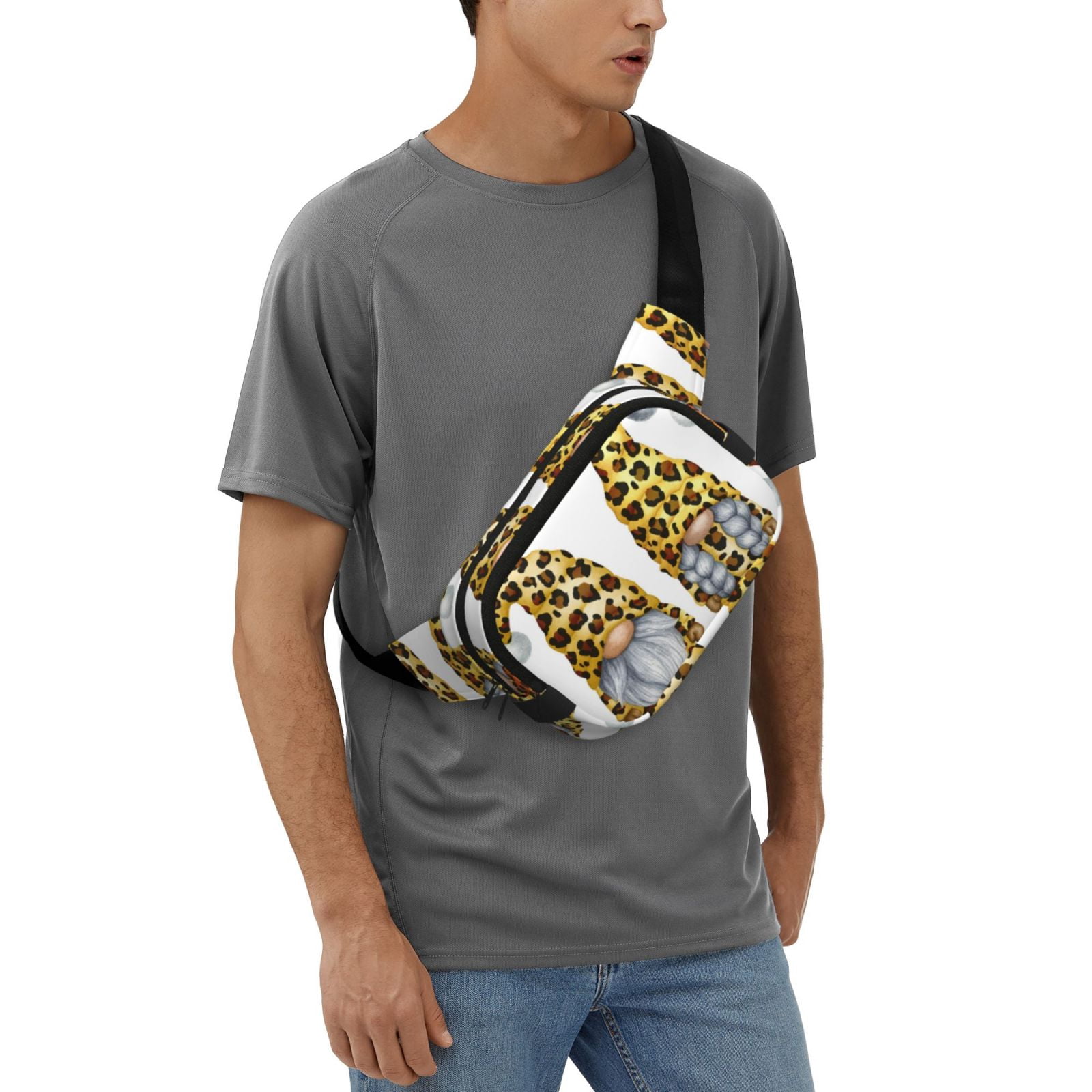 Hirioo Leopard Gnomes for Double Layer Waist Bag Adjustable Fanny Pack For Travel Running Hiking