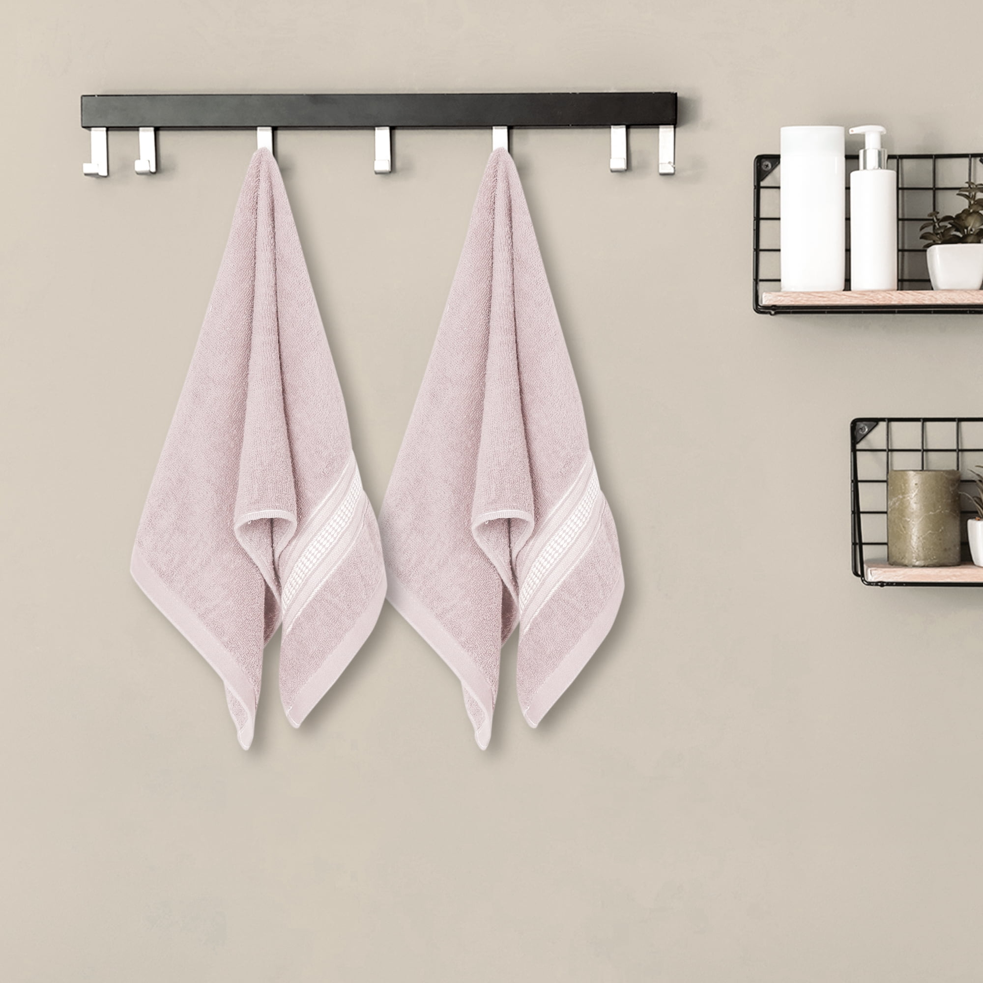 Unique Bargains Plaid Pattern Hand Towels Comfort and Quick Drying Towel for Bathroom Pink 14" x 30"