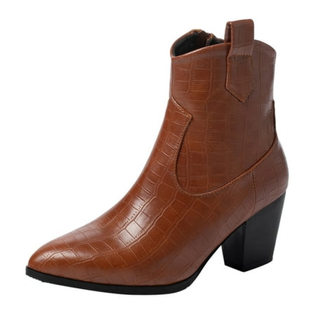 

EQWLJWE 2022 Booties for Women s Plus Size Fashion Stone Grain Point Toe Thick Heel Boots Zipper Booties Deals Discount Clearance