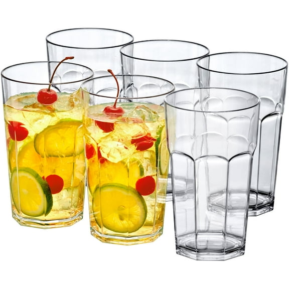 Amazing Abby - Affinity - 20-Ounce Plastic Tumblers (Set of 6), Plastic Drinking Glasses, All-Clear Reusable Plastic Cups, Stackable, BPA-Free, Shatter-Proof, Dishwasher-Safe
